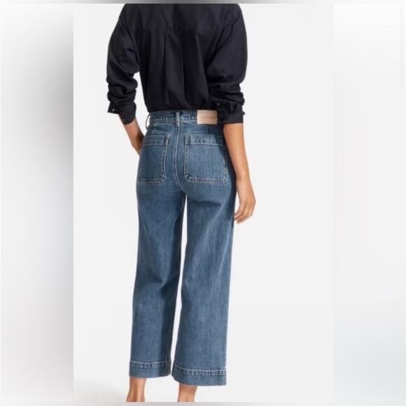 Everlane Wide Leg High Waisted Cropped Casual Quality Denim Jeans Size 8 Boho - Picture 12 of 16